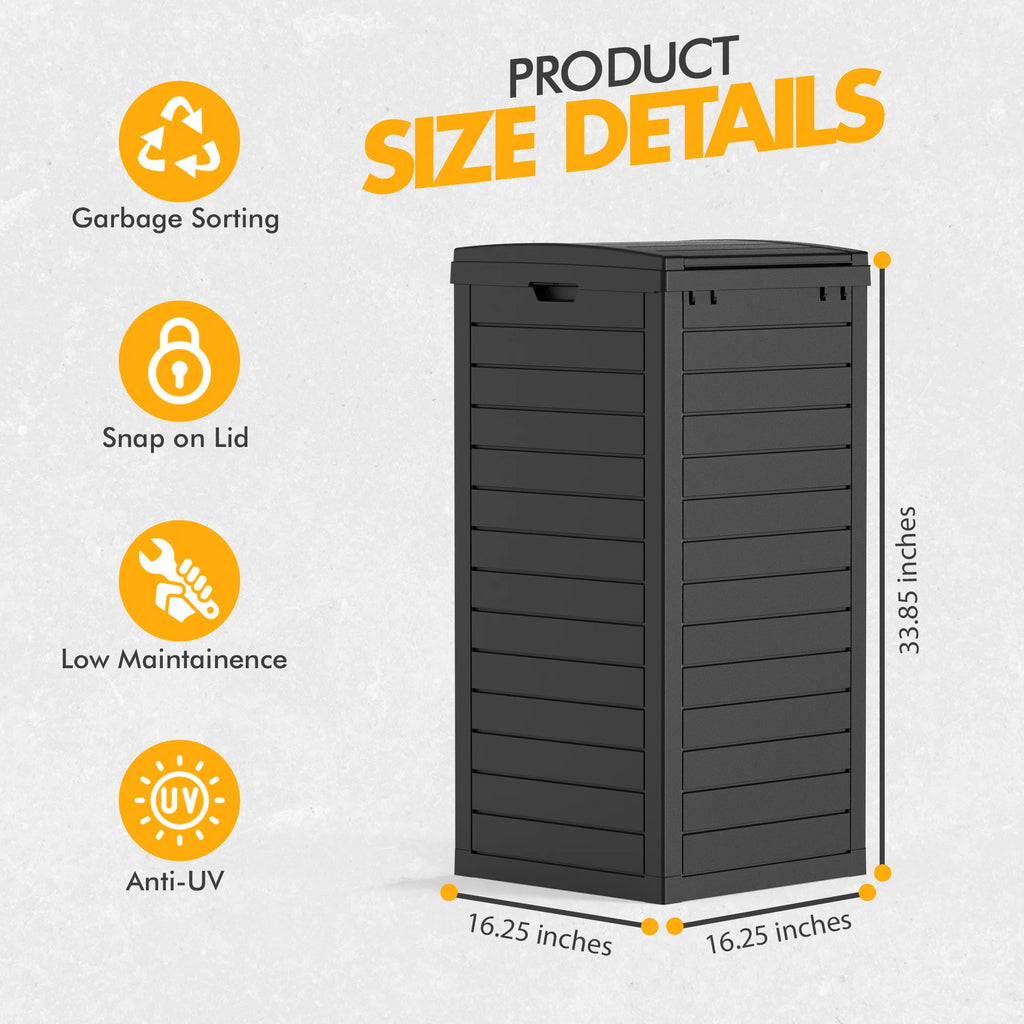 31 Gallon Outdoor Trash & Recycling Bin, Resin Deck Box with Manual Lift Lid for Garbage Storage