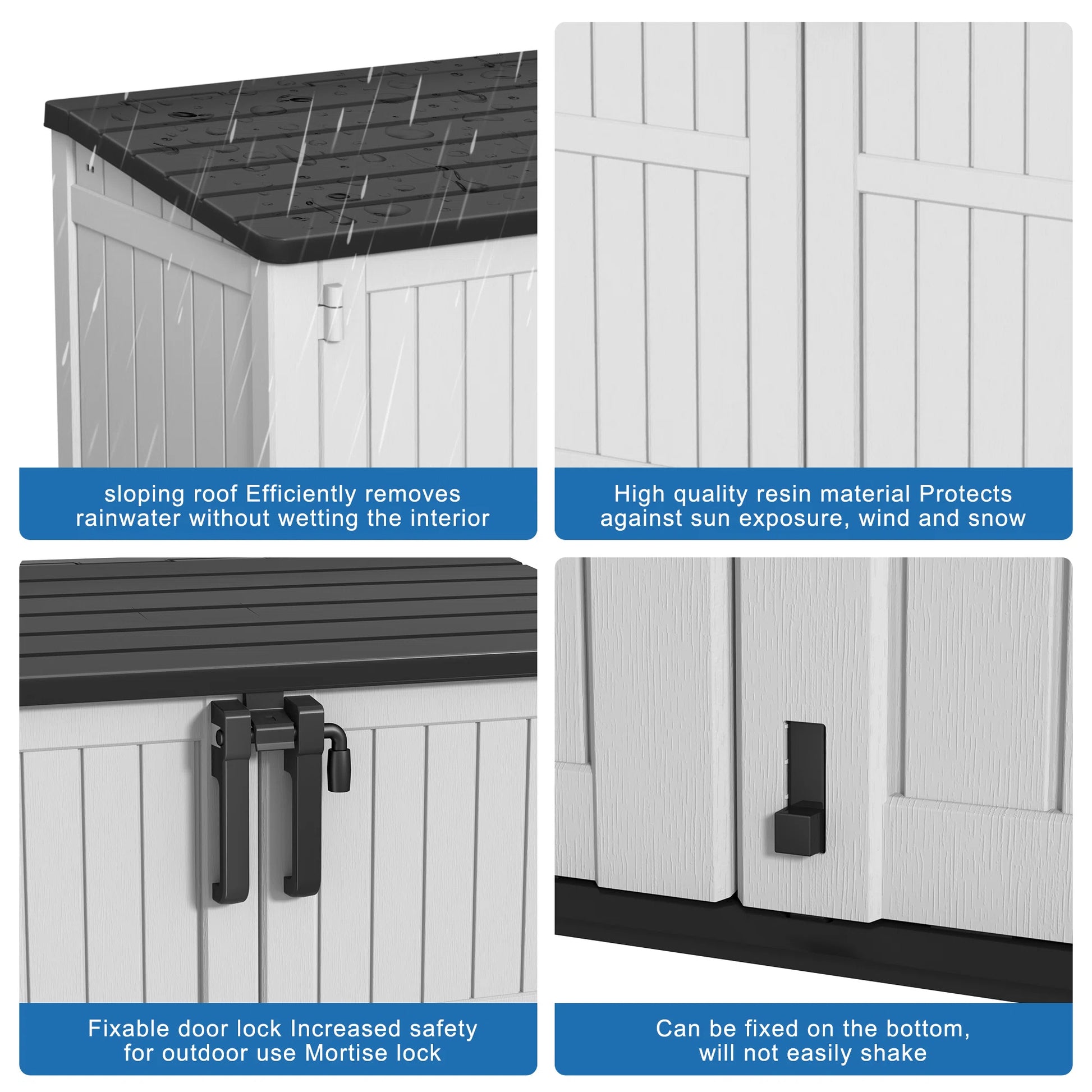 Chic Crate-Resin Tool Shed, 36 Cu Ft Waterproof Outdoor Horizontal Storage, Weather-resistant Utility Shed With Air Vent For Trash And Lockable Doors, Garden Tools （black And White）