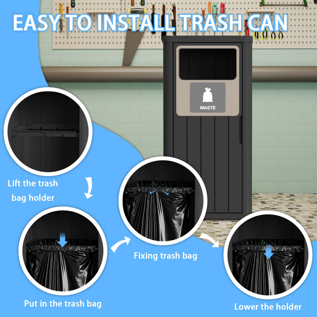 21 Gallon Outdoor Trash Bin, Resin Manual Lift Garbage & Recycling Storage Deck Box with Lid