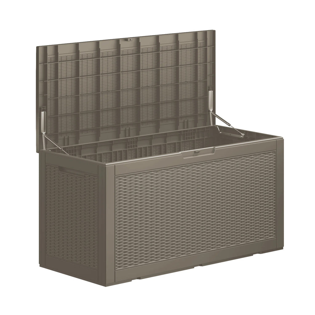 100 Gallon Outdoor Deck Box, Water-Resistant Resin Storage Box with Lockable Lid for Patio