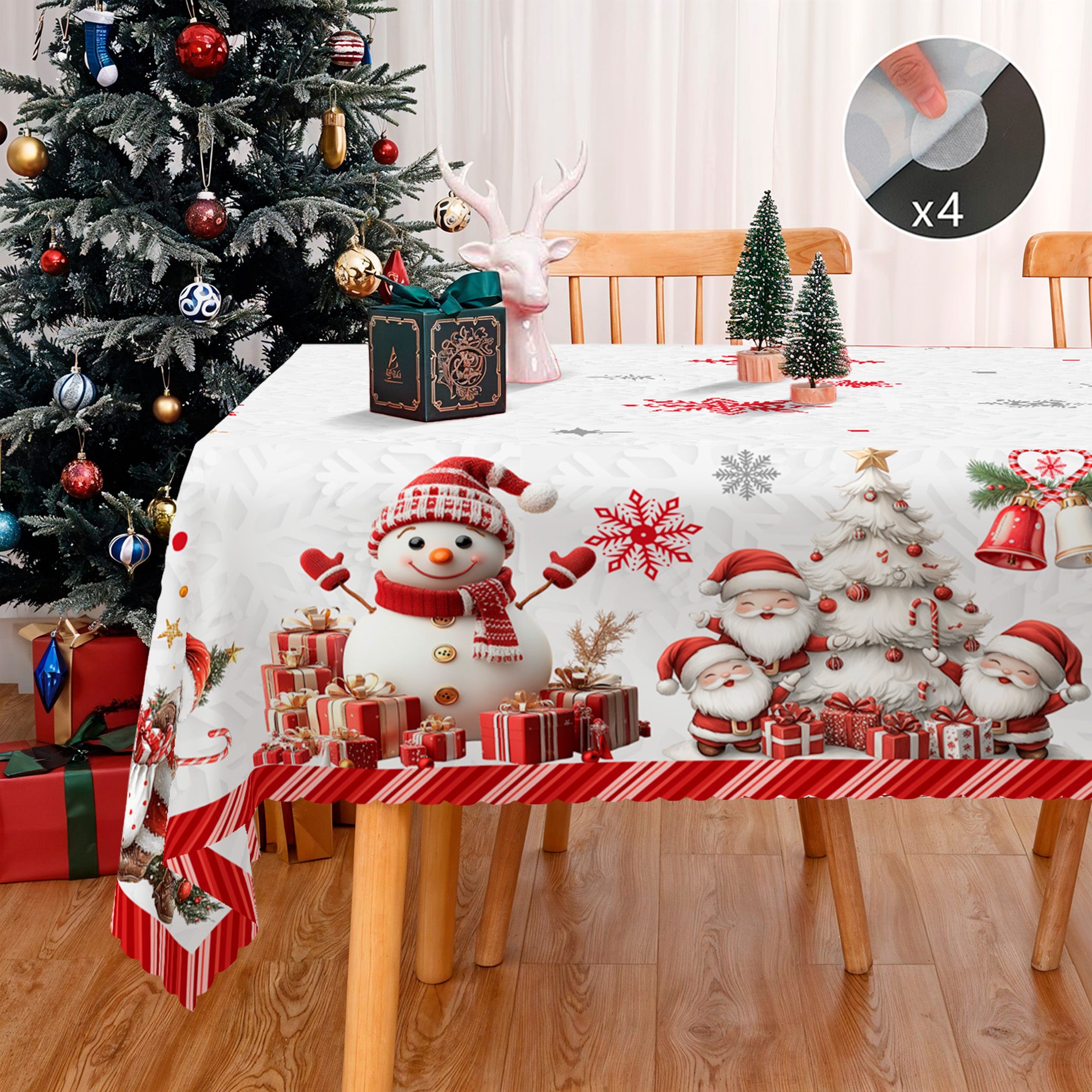 Christmas Tablecloth, Winter Snowman Christmas House Christmas Trees Tablecloth Washable Tablecloth for Party Picnic Dinner Decor