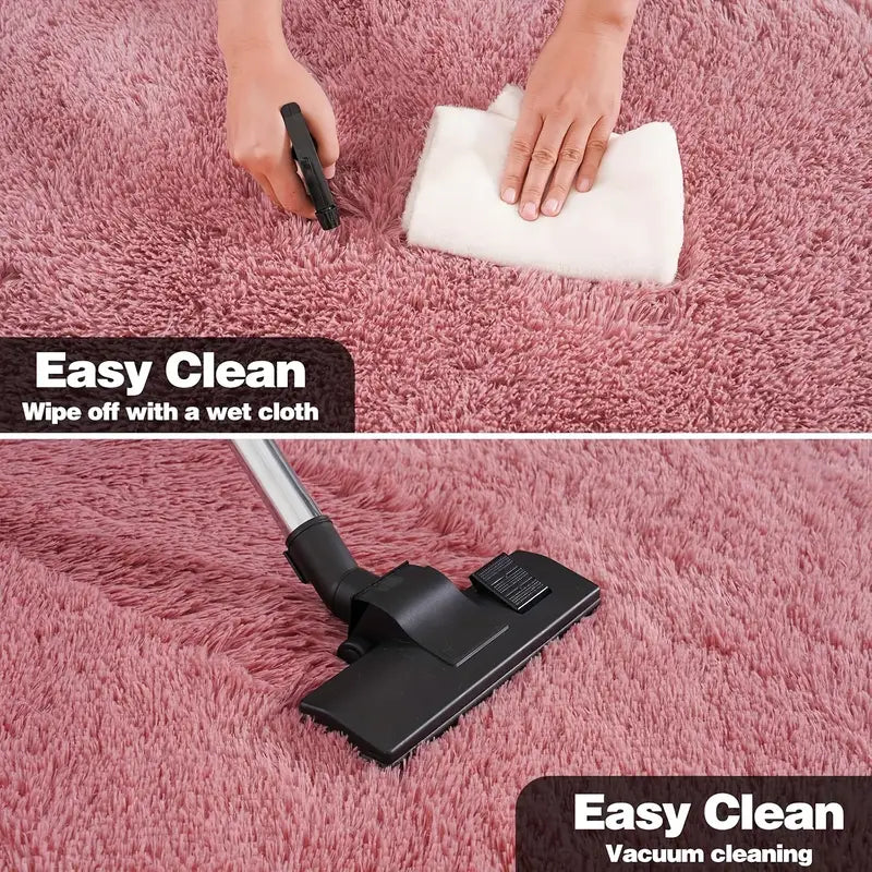 Blush Pink Shag Rug, Ultra Soft 1.7" Thick, Non-Slip, 100% Polyester, Modern Decor for Bedroom