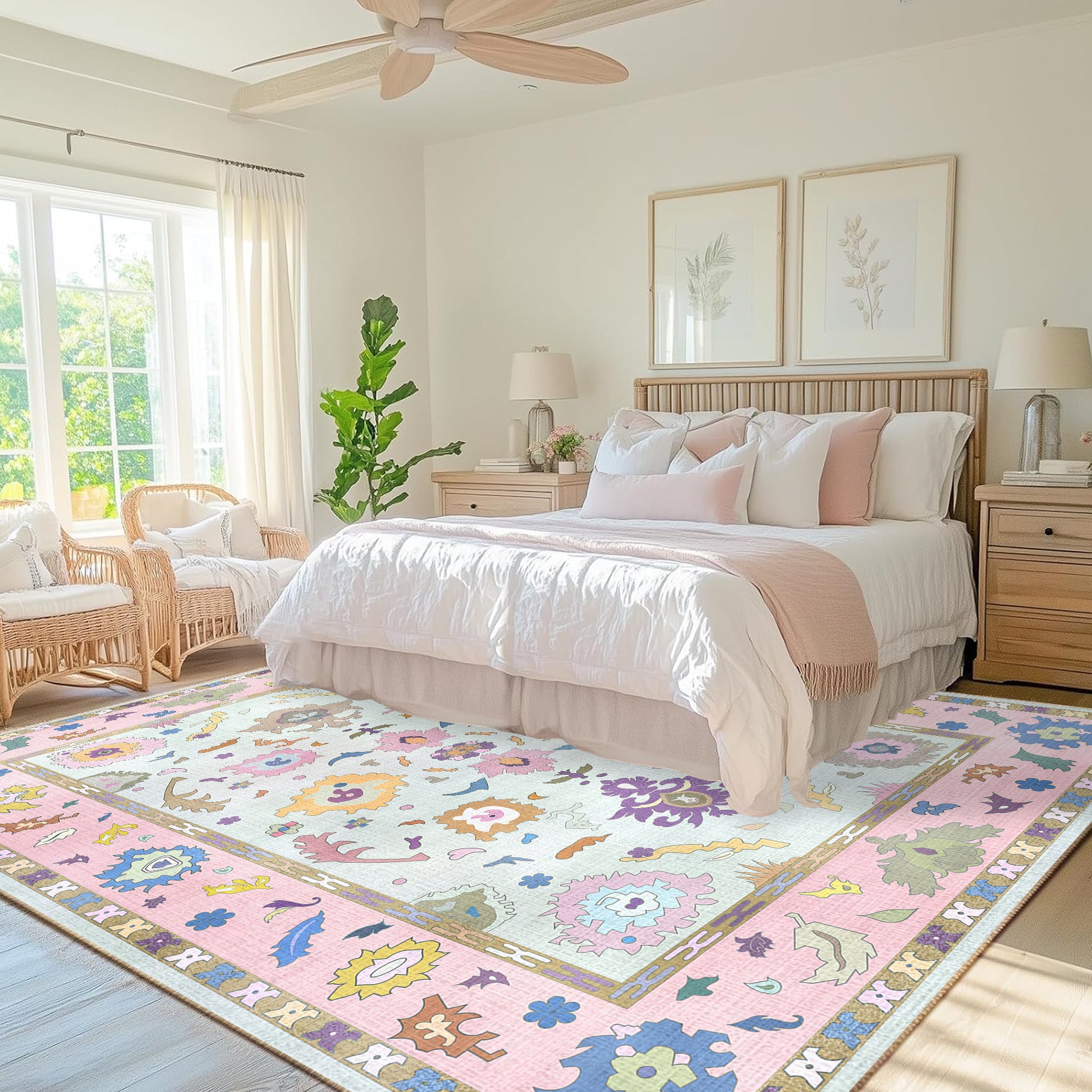 Washable Oushak Rug Non Slip Rugs for Living Room, Soft Rug for Bedroom Kids Nursery, Dining Room, Home Office Home Decor