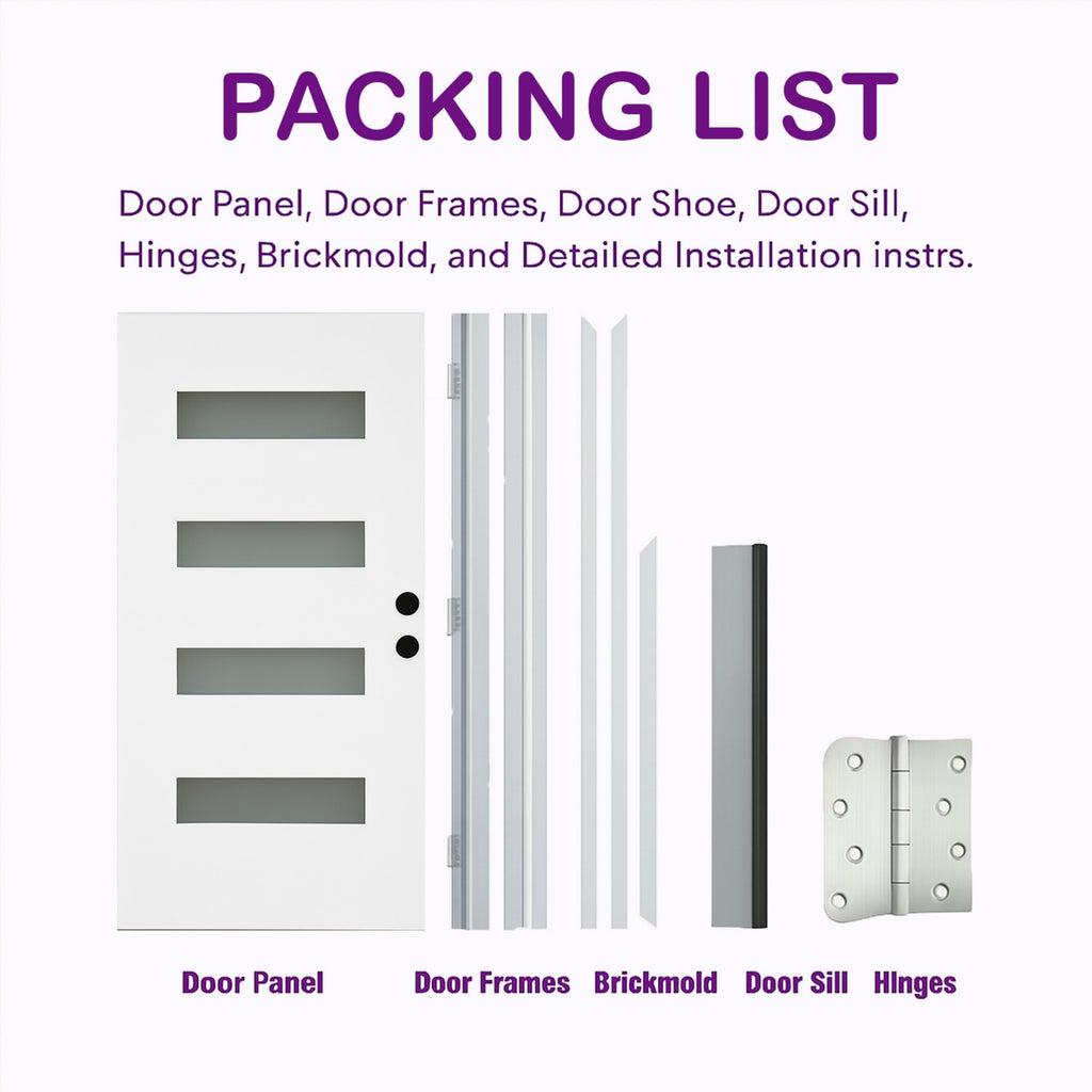 Chic Crate 36x80 Fiberglass Entry Door with Frosted Glass, Left Hand Inswing, Brickmould & Vinyl Frame