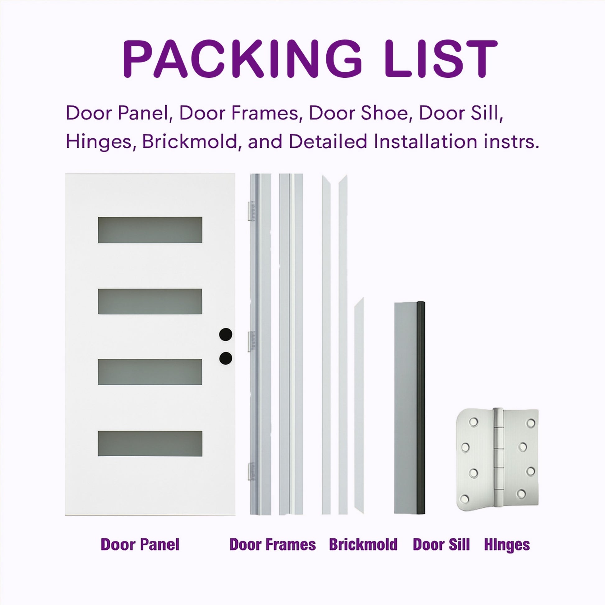 Chic Crate 36x80 Fiberglass Entry Door with Frosted Glass, Left Hand Inswing, Brickmould & Vinyl Frame