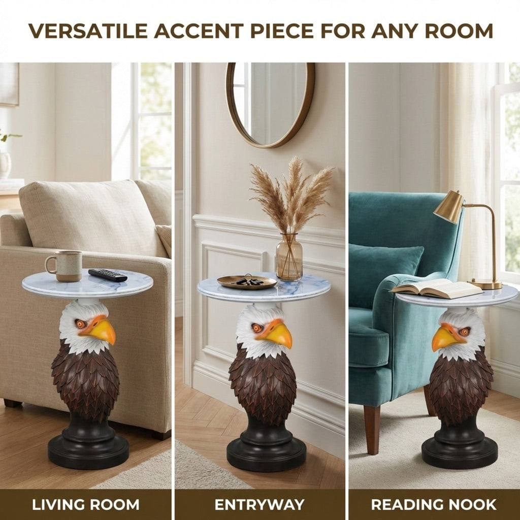 Eagle Head Accent Table, Animal Statue End Table for Living Room Home Decor