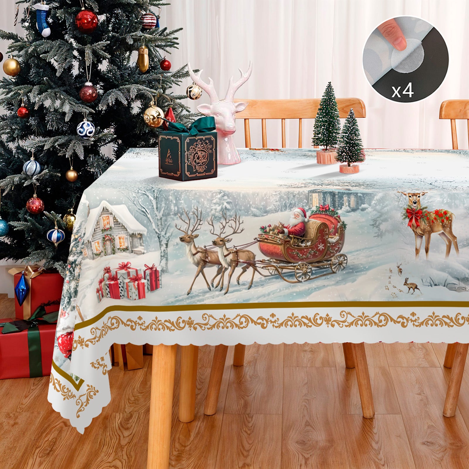 Christmas Tablecloth, Blue Snowman Snowflake Tablecloth, Washable Tablecloth for Winter Christmas Party Home Kitchen Decoration