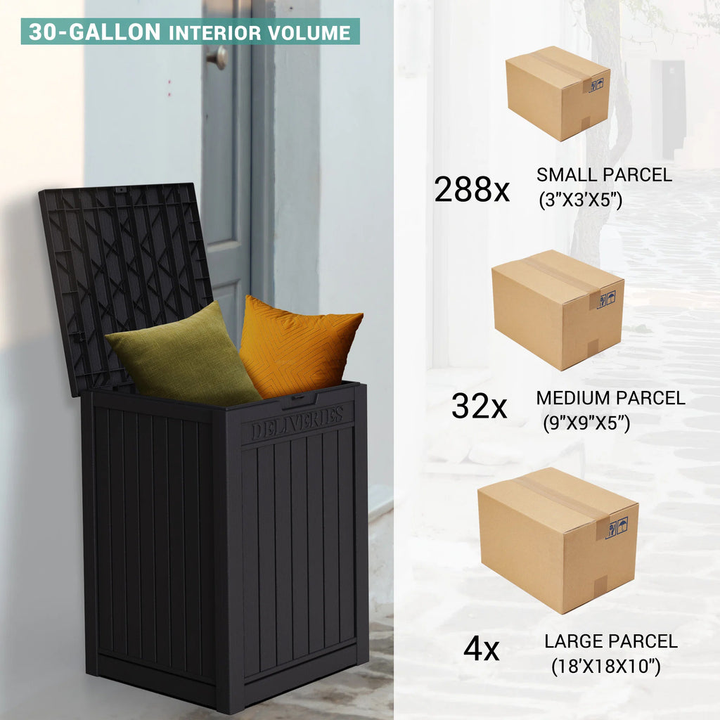 Chic Crate-Package Delivery Box, Large Lockable Storage Box, Double-Wall Resin Outdoor Package Delivery And Waterproof Deck Box For Porch, Patios