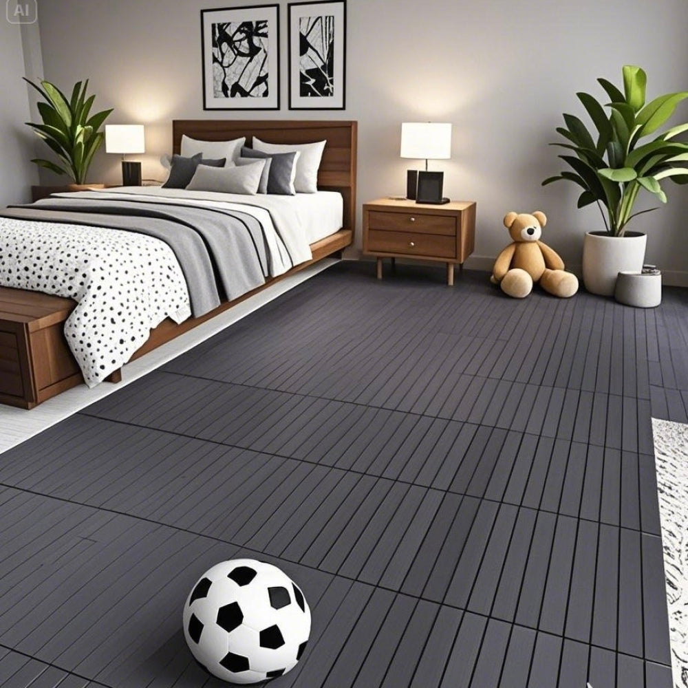 Chic Crate 24Pcs 12"x24" Interlocking Plastic Deck Tiles – Dark Gray, Waterproof