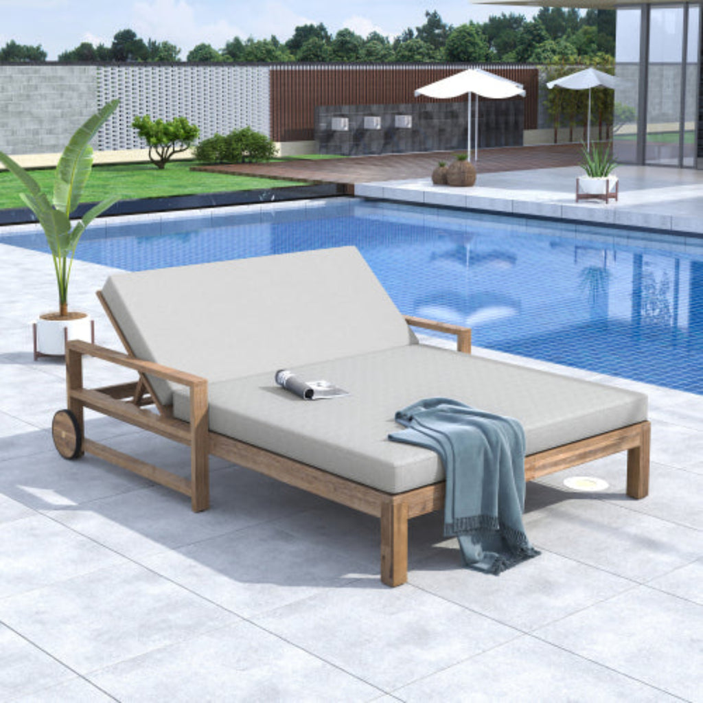 Farmhouse Wooden Outdoor Sunbed Daybed Seating 2 People for Poolside Garden and Yard