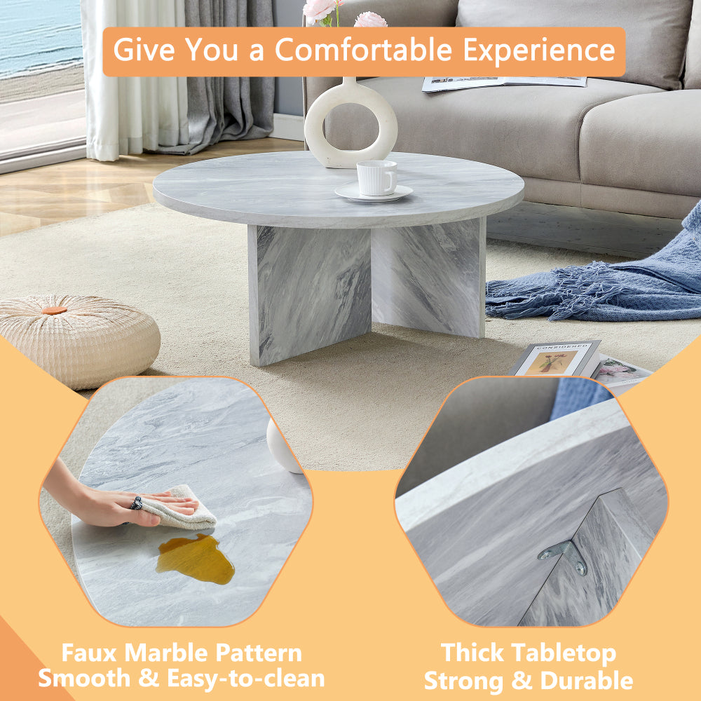 Chic Crate - Nordic Flair Minimalist MDF White Round Coffee Table, Decor Friendly Modern Style, 31.5*31.5*13.98 Inches