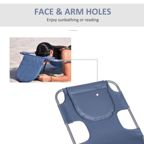 Folding Beach Lounge Chair with Face Hole & Arm Slots, Adjustable Sun Lounger with Pillow for Patio, Garden, Beach & Pool, Gray