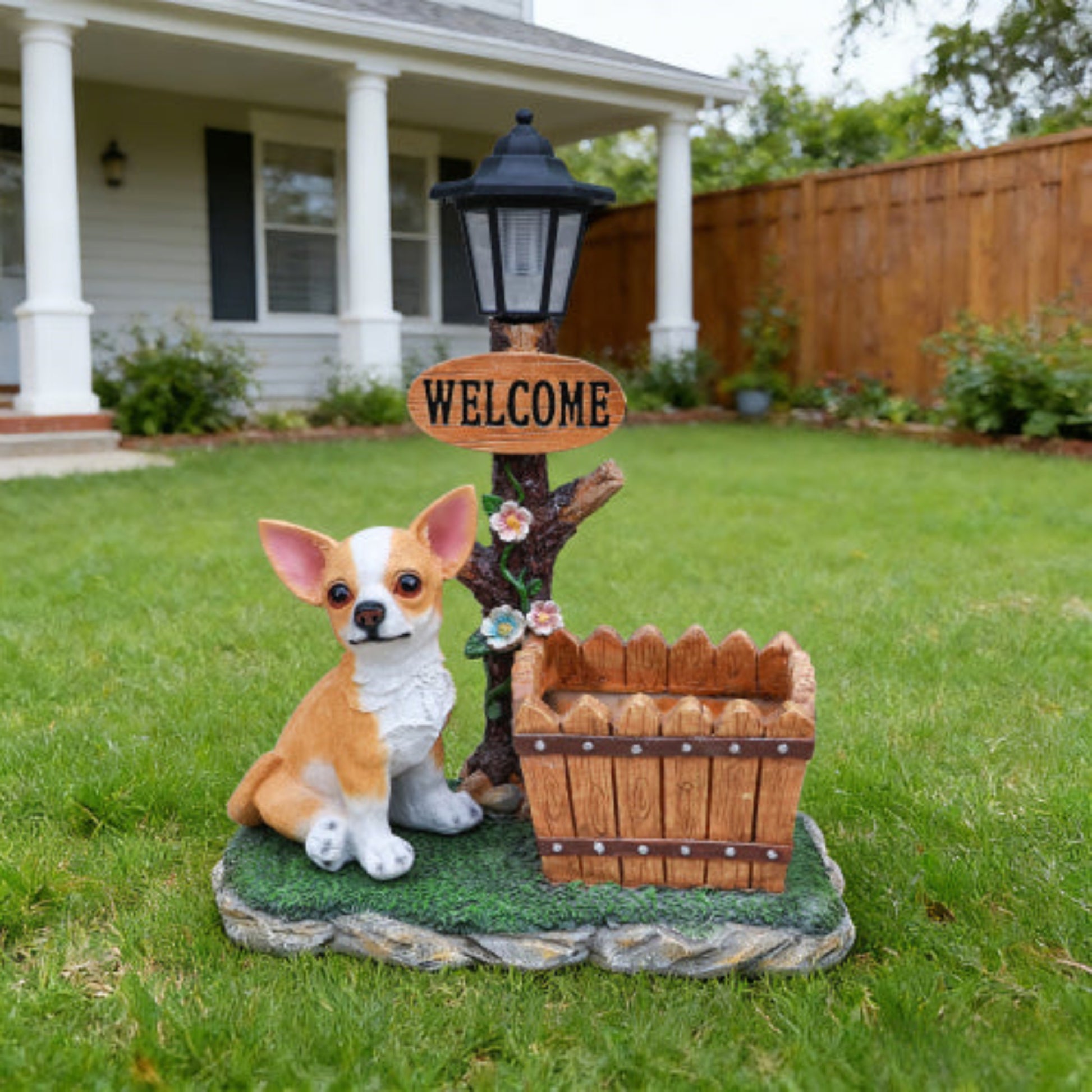Sitting Chihuahua Dog Shaped Planter Statue with Lifelike Look for Potted Planting