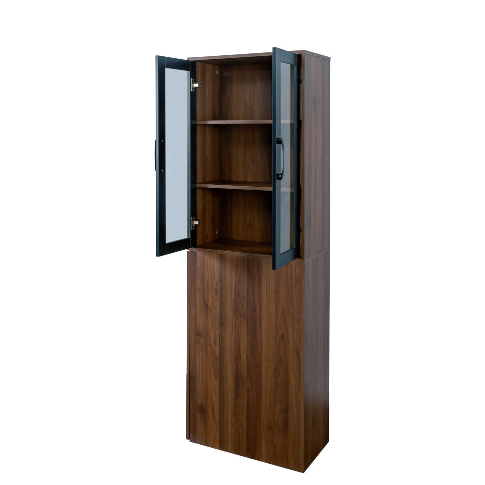 Chic Crate 70.87" Tall Display Cabinet with Glass Doors & 4‑Tier Pull‑Out Shelves – Modern Wooden Storage Bookcase Cabinet