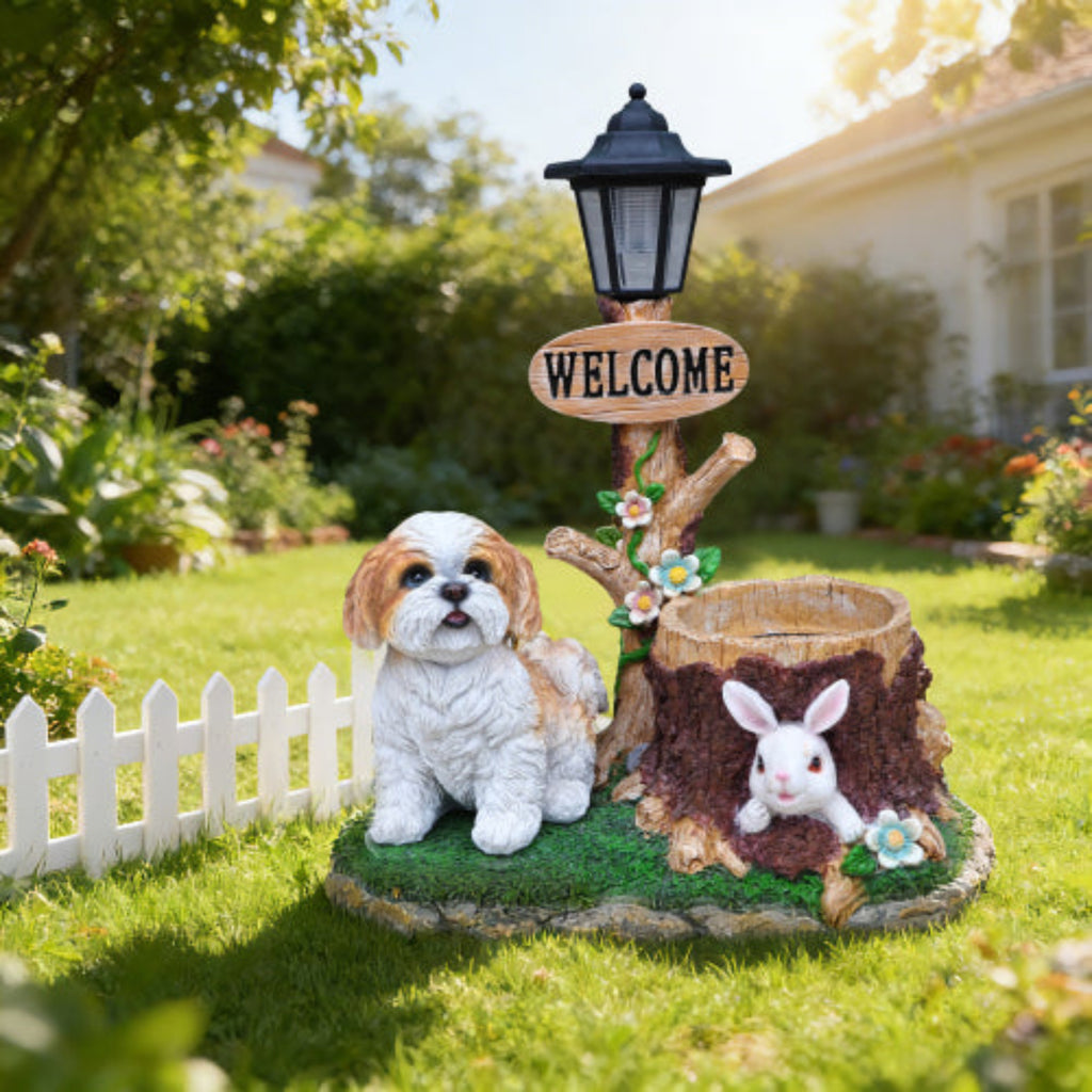 Sitting Dog Shaped Planter Statue with Delicate Modeling for Small Green Plants
