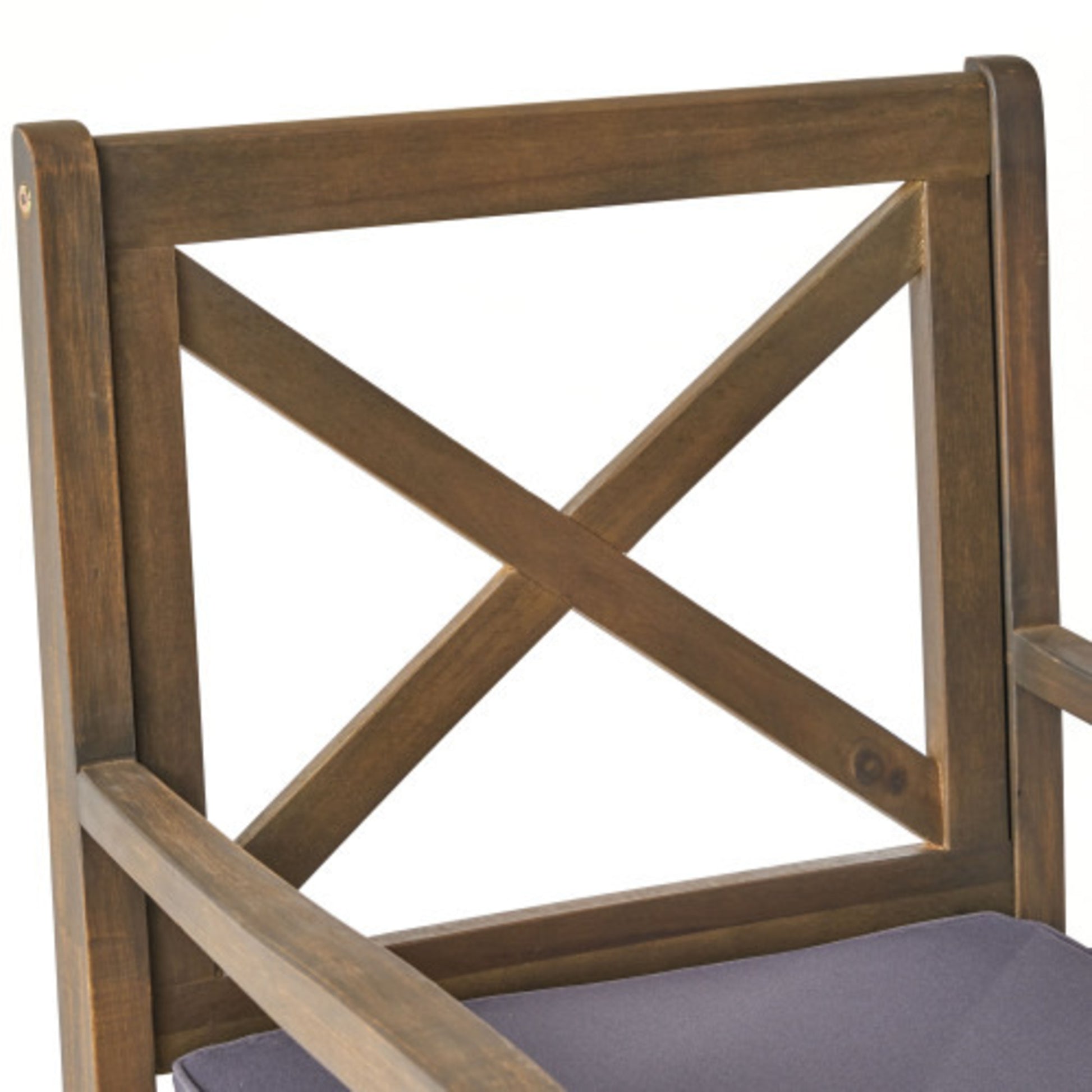 Acacia Wood Outdoor Dining Chairs with Water-Resistant Grey Cushions (Set of 2)