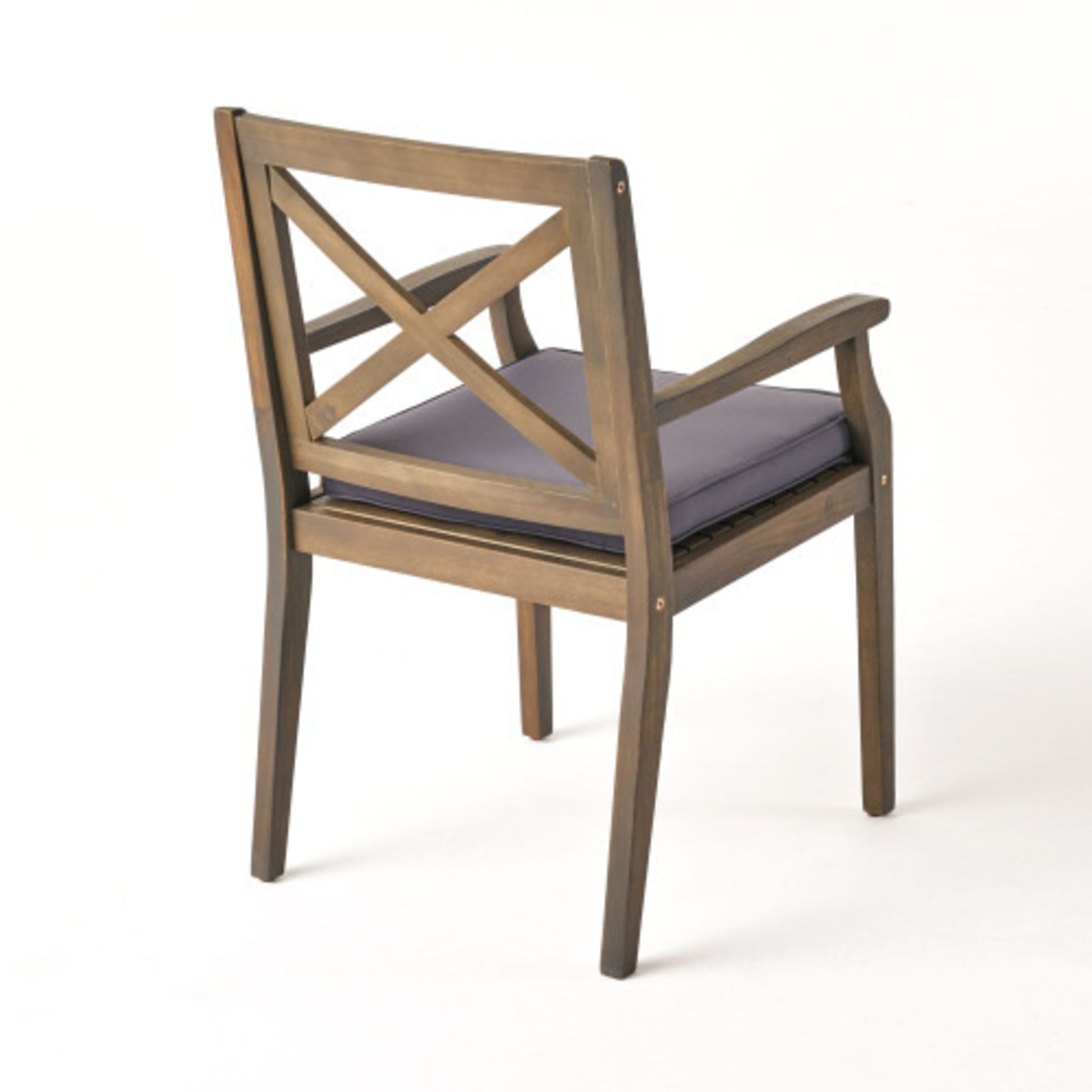 Acacia Wood Outdoor Dining Chairs with Water-Resistant Grey Cushions (Set of 2)