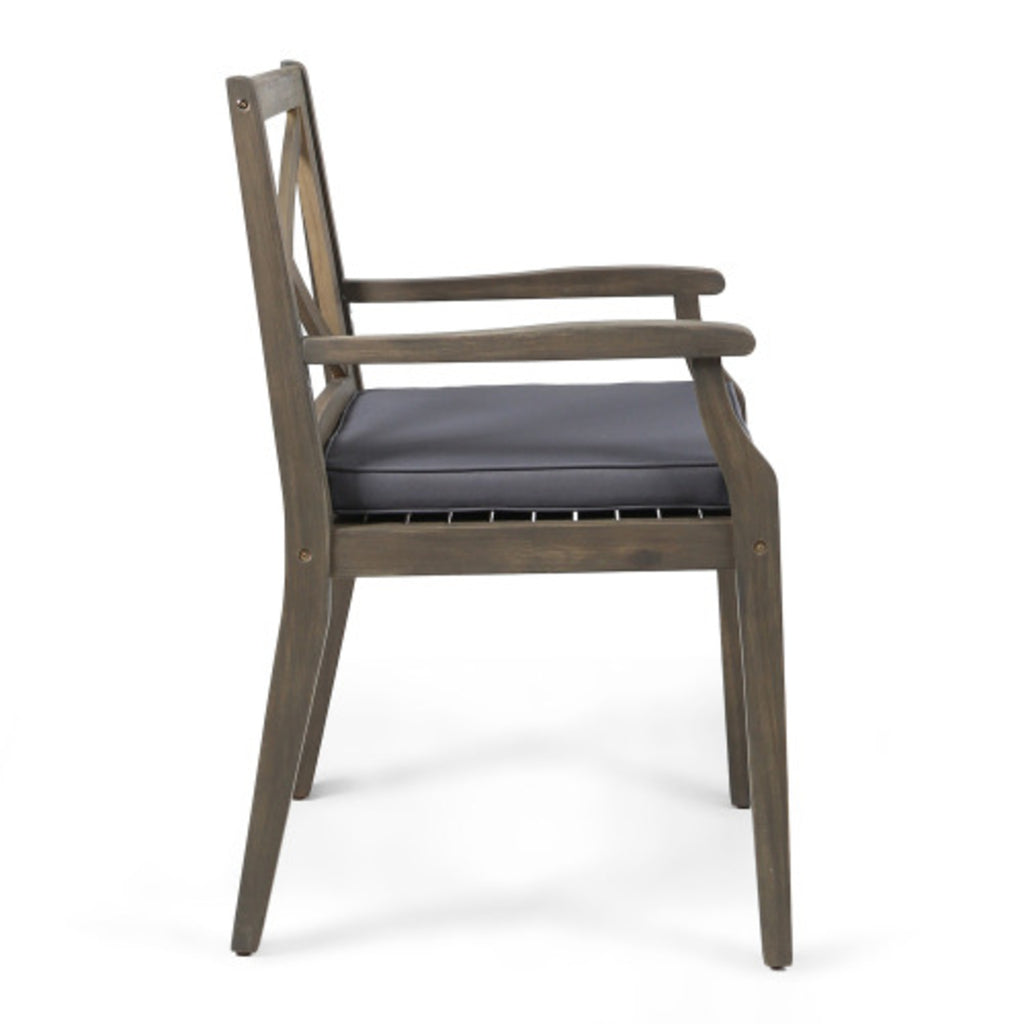 Acacia Wood Outdoor Dining Chairs with Water-Resistant Grey Cushions (Set of 2)