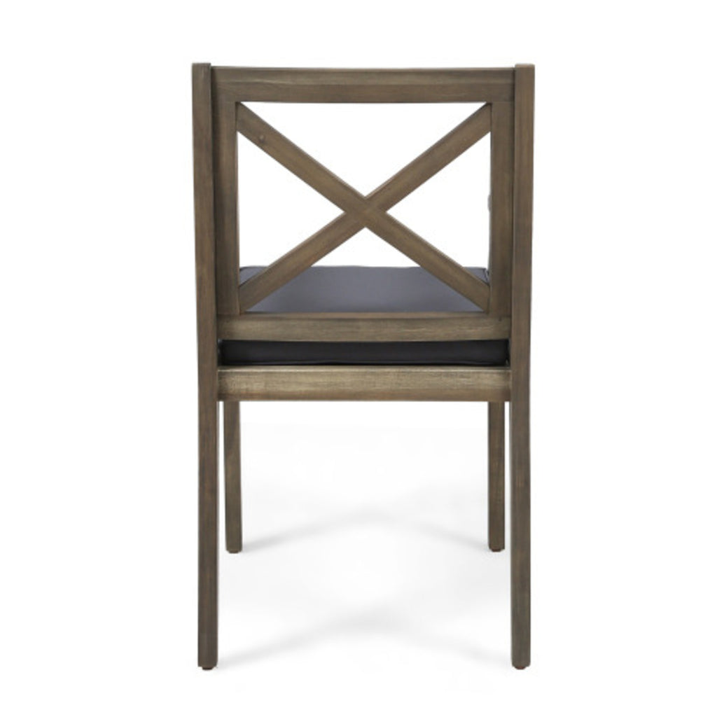 Acacia Wood Outdoor Dining Chairs with Water-Resistant Grey Cushions (Set of 2)