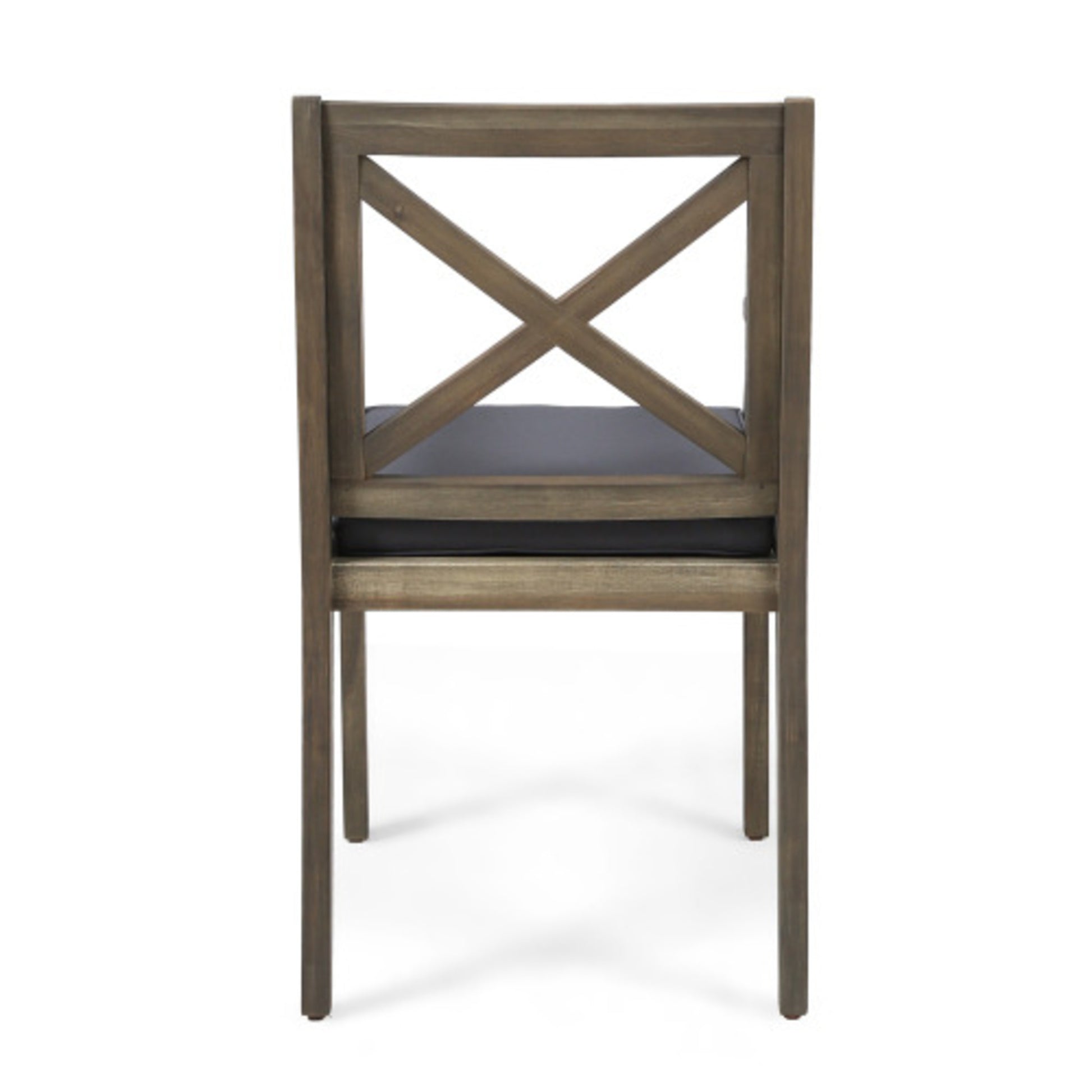 Acacia Wood Outdoor Dining Chairs with Water-Resistant Grey Cushions (Set of 2)
