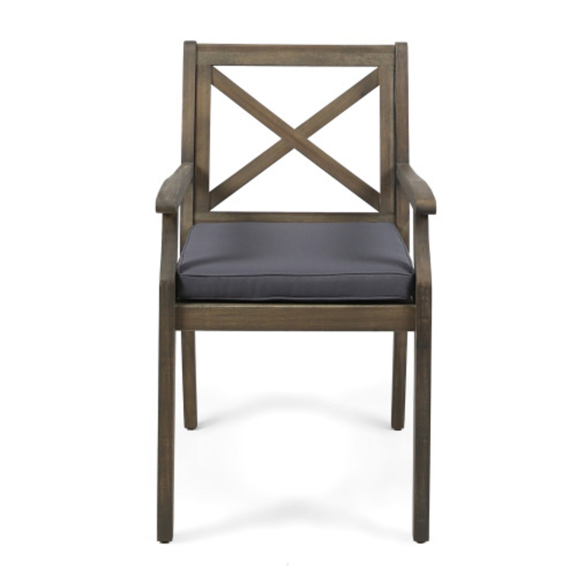 Acacia Wood Outdoor Dining Chairs with Water-Resistant Grey Cushions (Set of 2)
