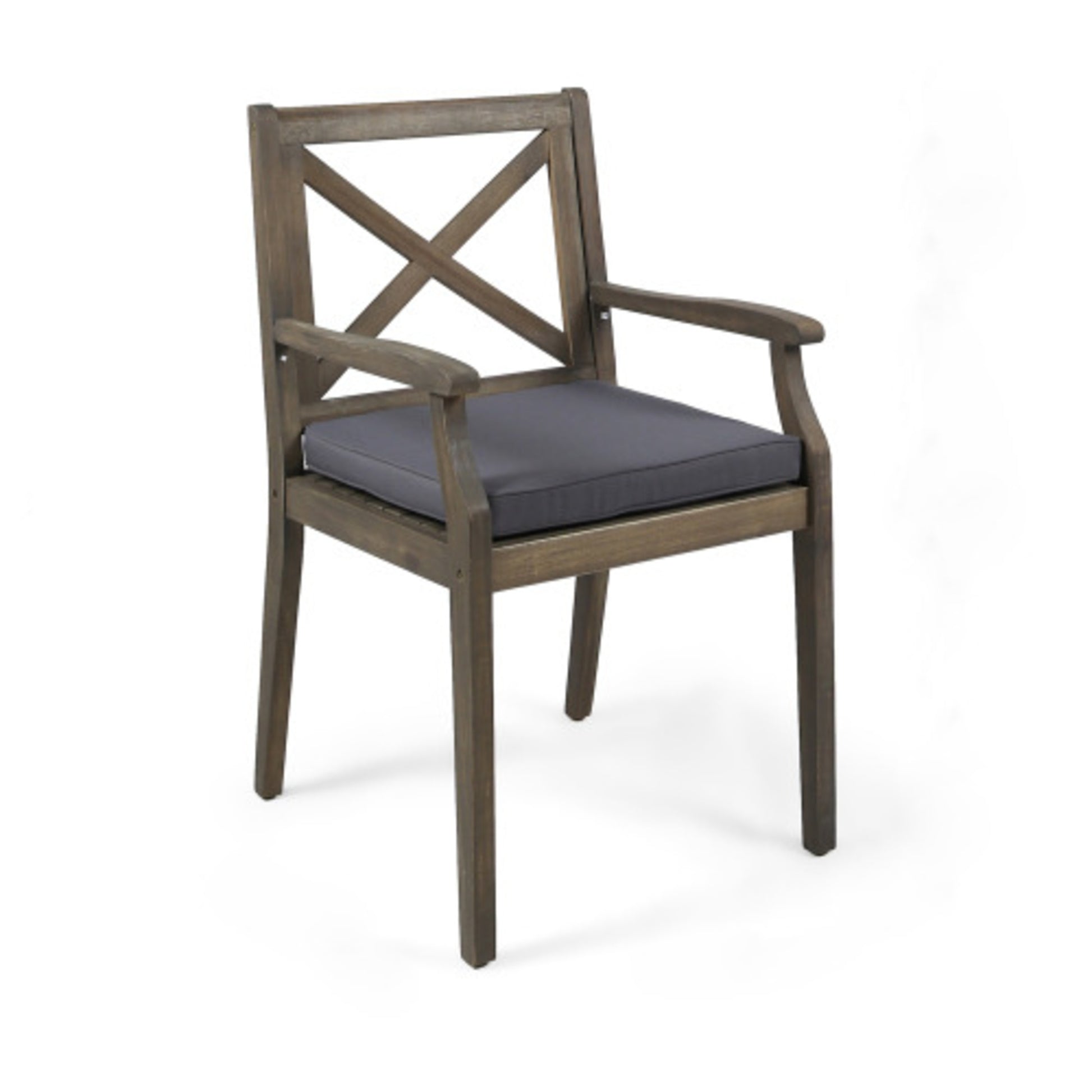 Acacia Wood Outdoor Dining Chairs with Water-Resistant Grey Cushions (Set of 2)