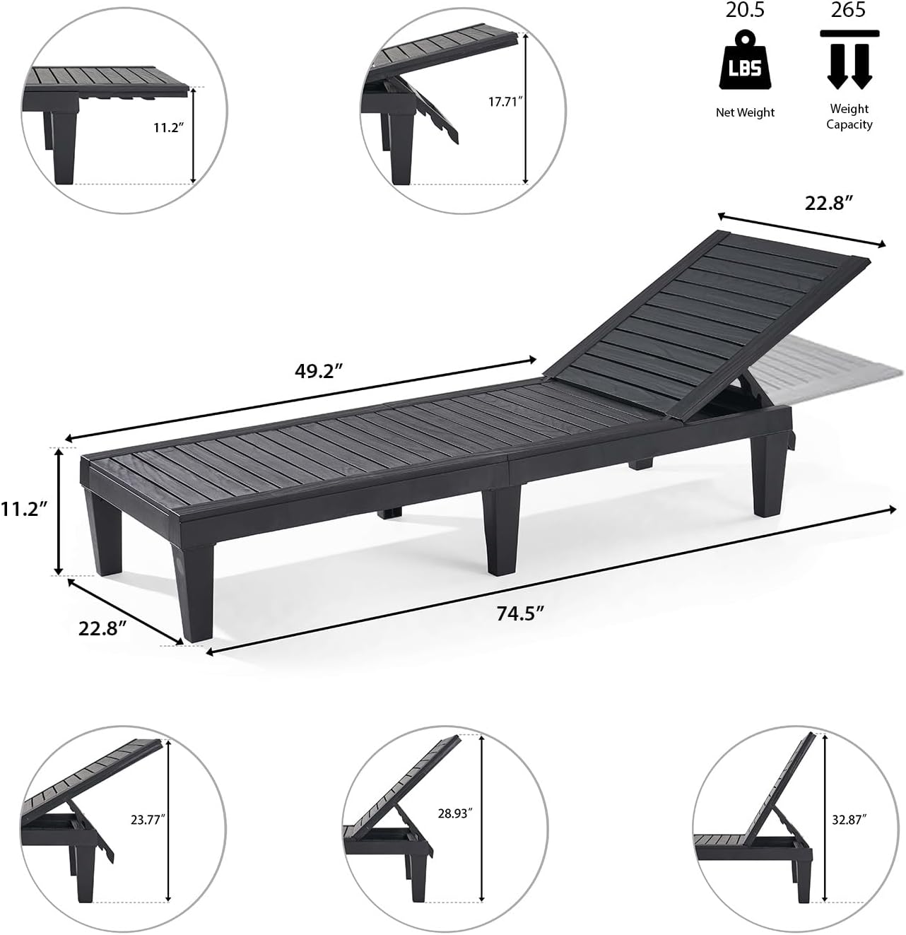 Chic Crate - Waterproof 2-Person Outdoor Chaise Lounge Set, Lightweight Black Patio Furniture - All-Weather Comfort
