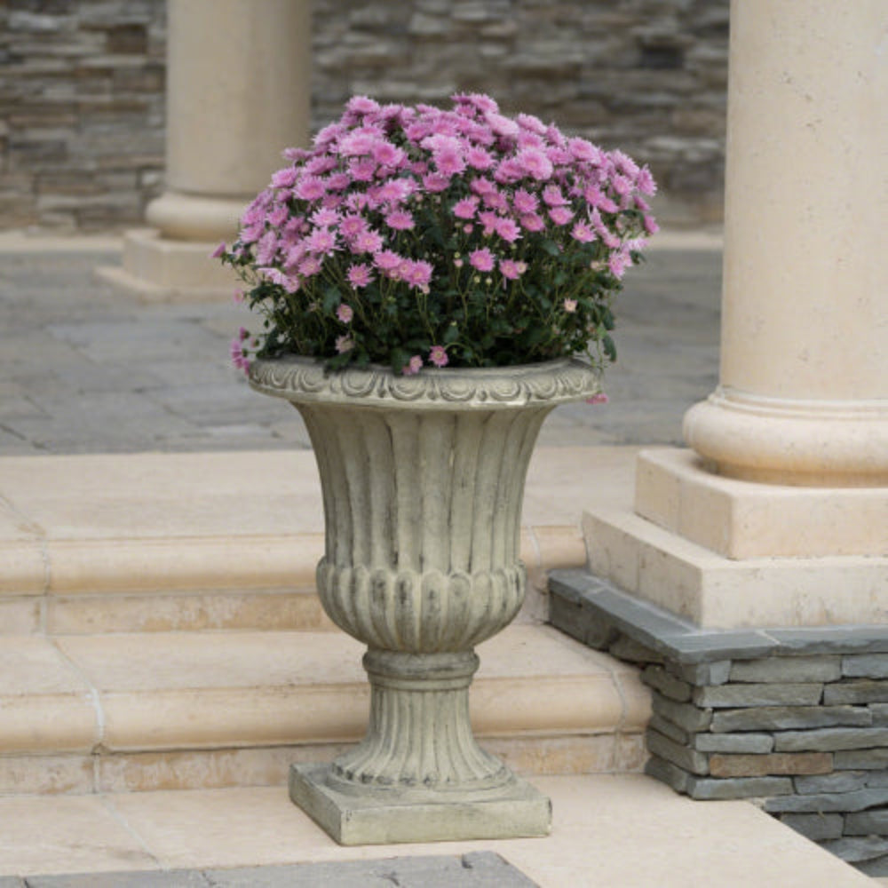 26" Antique White Italian Urn Planter, Lightweight Concrete Stone Decorative Flower Pot for Indoor Outdoor Patio Garden Living Room