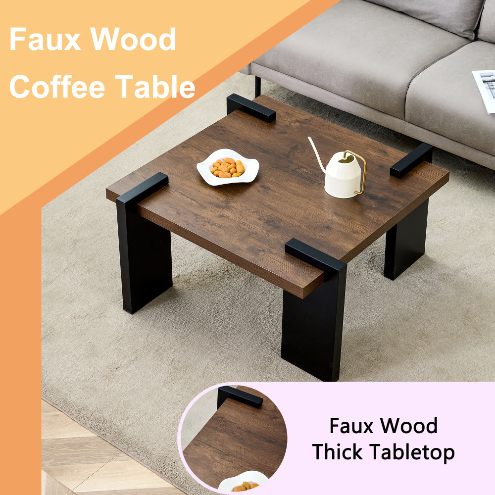 Chic Crate - Stylish Walnut-colored MDF Coffee Table for Modern Minimalist Living Rooms and Leisure Areas, 31.5*31.5*16.6inches