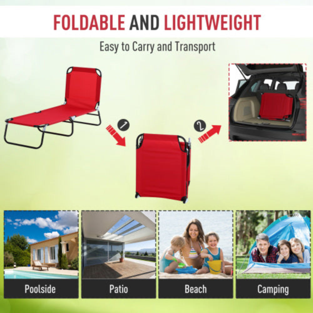 Folding Chaise Lounge Pool Chairs, Outdoor Sun Tanning Chairs with 5-Level Reclining Back, Steel Frame for Beach, Yard, Patio, Red