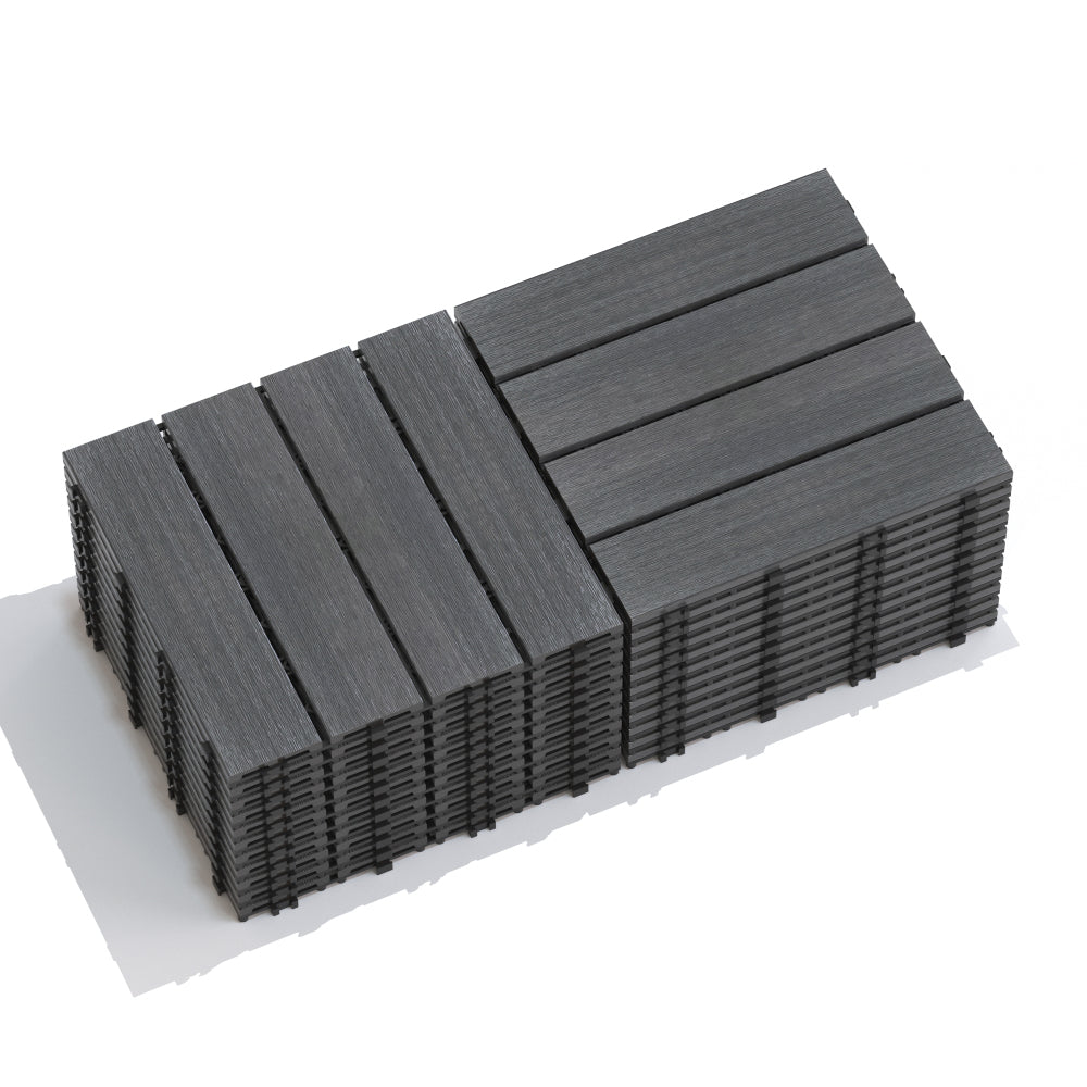 Chic Crate 22-Pack 12inch WPC Wood-Plastic Composite Interlocking Deck Tiles – Dark Gray
