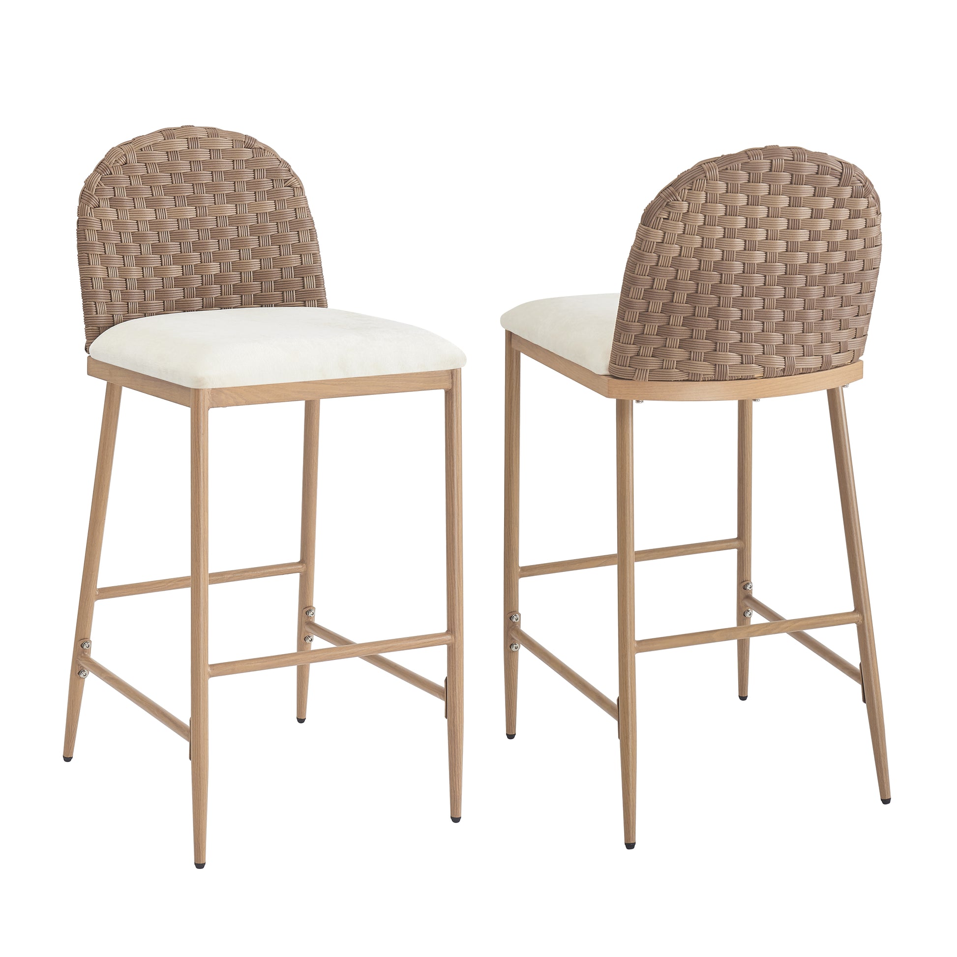 Farmhouse Barstools with Woven Rattan Back & Padded Seat - 29.5" Height (Set of 2)
