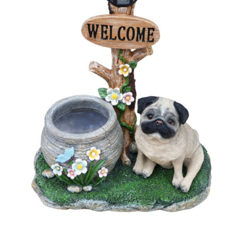 Sitting Pug Dog Shaped Planter Statue with Classic Design for Home and Desktop Greenery