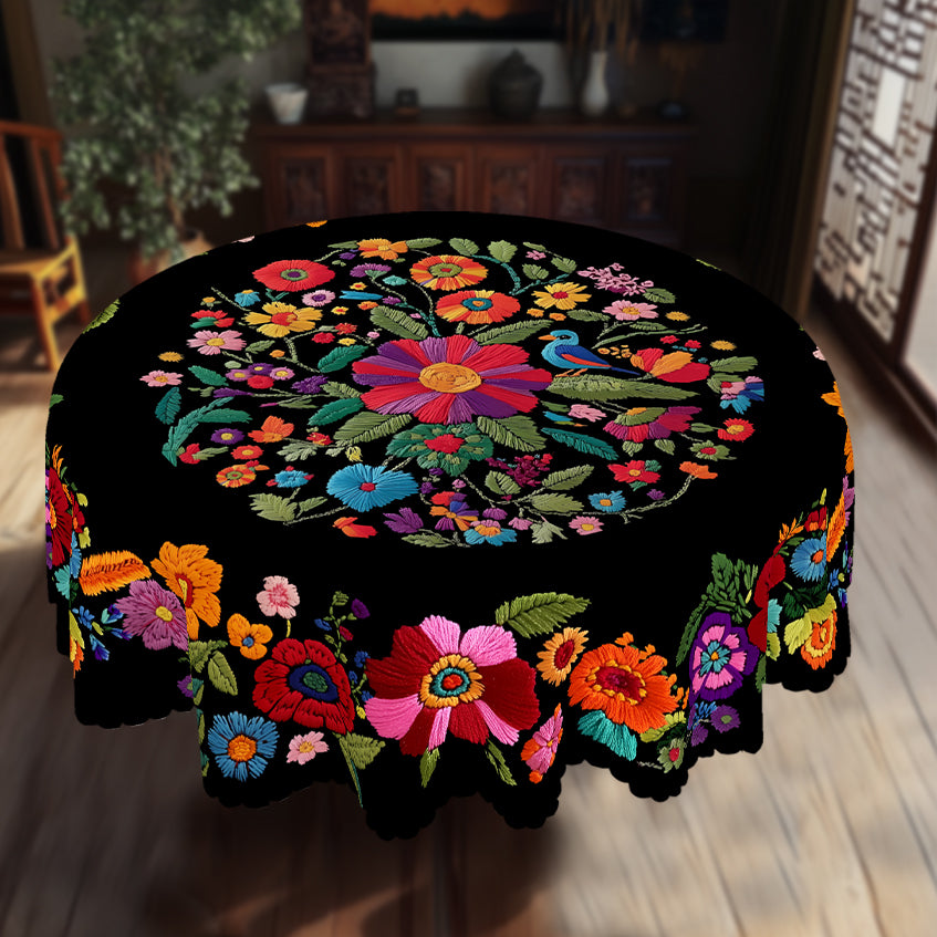 Sunflower Tablecloth with Colorful Floral Design, Dustproof Easy-Care Dining Table Cover for Indoor Outdoor Festive Decor