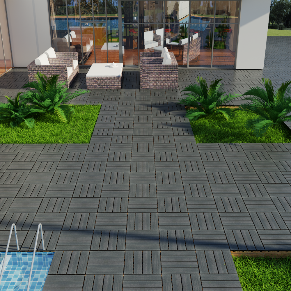 Chic Crate 22-Pack 12inch WPC Wood-Plastic Composite Interlocking Deck Tiles – Dark Gray