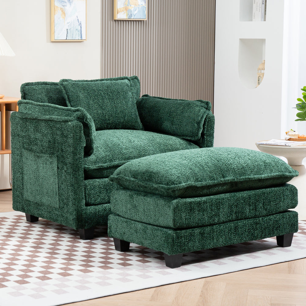 Chic Crate - 55.32*39.76" Oversized Sofa Indoor,Portable ottoman,Boucle Single Sofa Bed with Wider seat,Double deep cushion,Strong wrapping of thick armrests for Living Room,Bedroom.3 Colors.