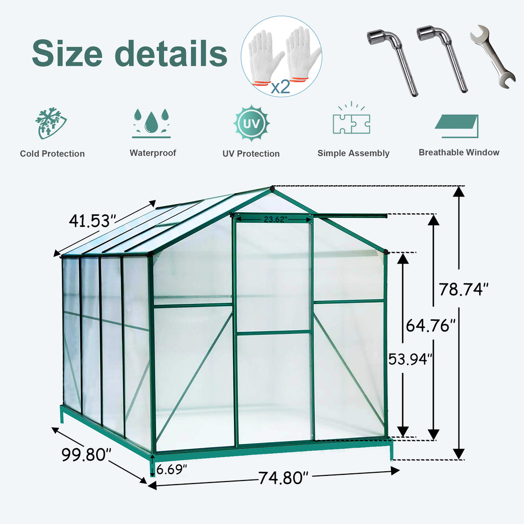 Outdoor Polycarbonate Greenhouse with Roof Vent, Quick-Setup Aluminum Walk-in for Garden Backyard