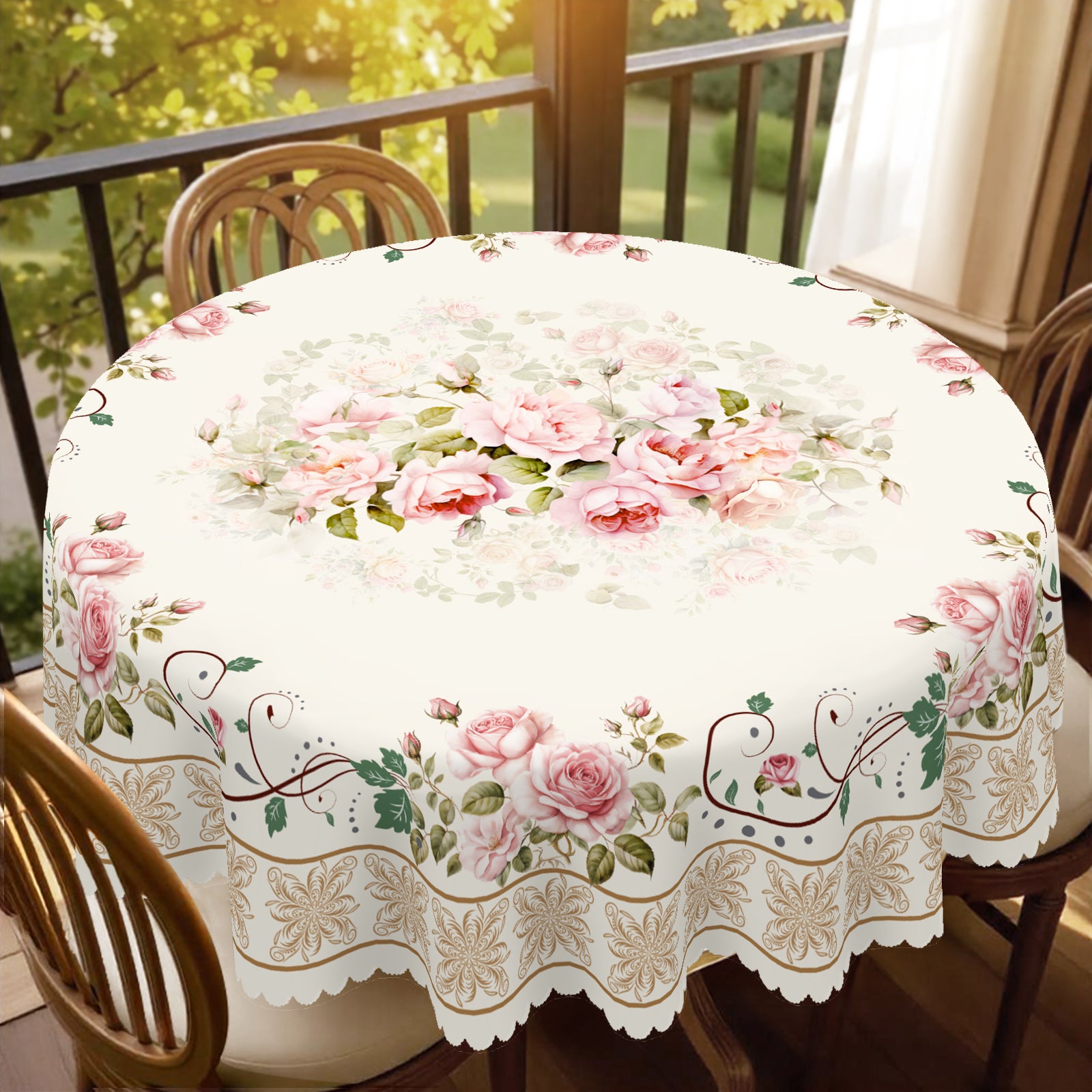 Floral Tablecloth with Colorful Flowers, Dustproof Easy-Care Dining Table Cover for Indoor Outdoor Use and Festive Home Decor