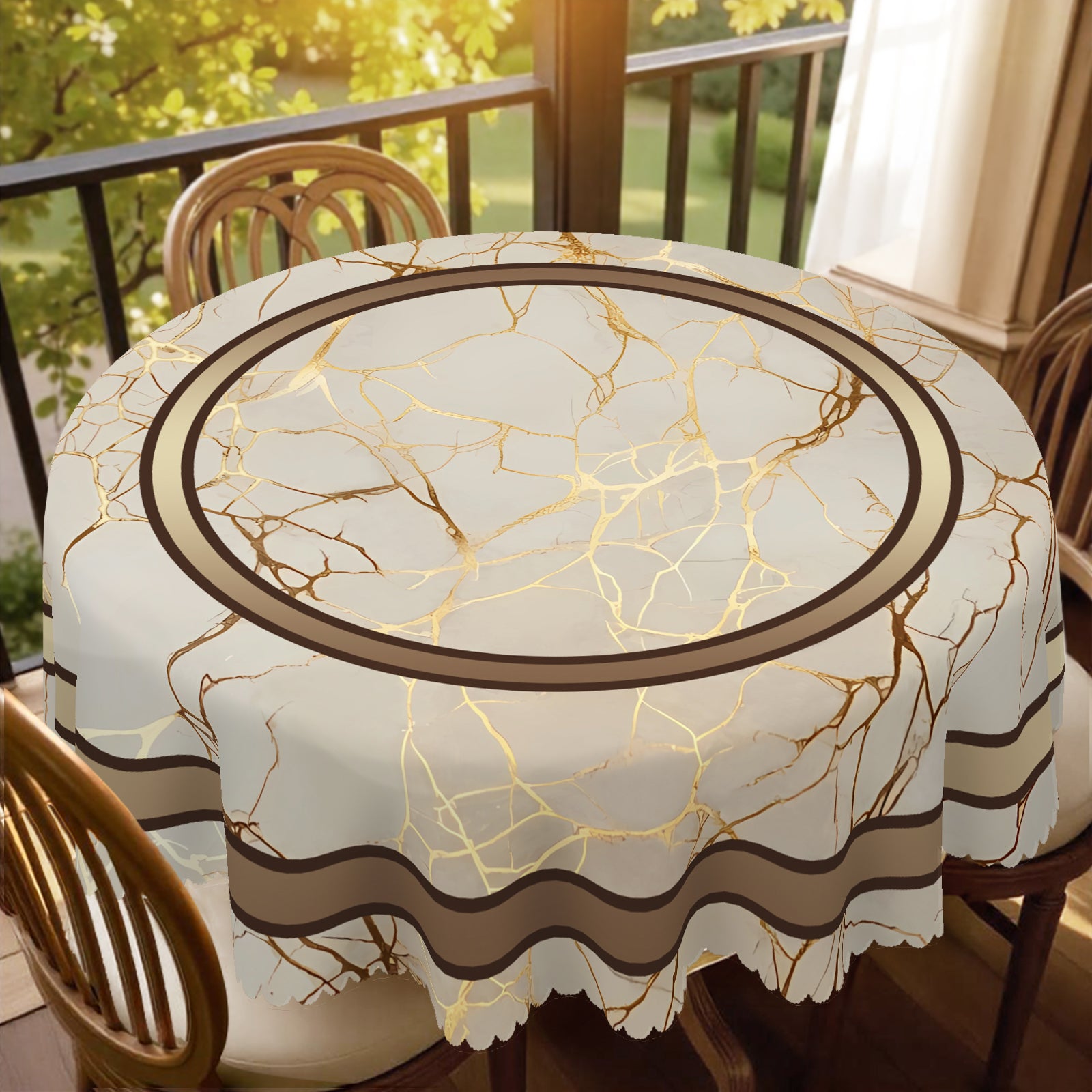 Vintage Golden stripes Tablecloth, Dustproof Easy-Care Dining Table Cover for Indoor Outdoor Use and Festive Home Decor