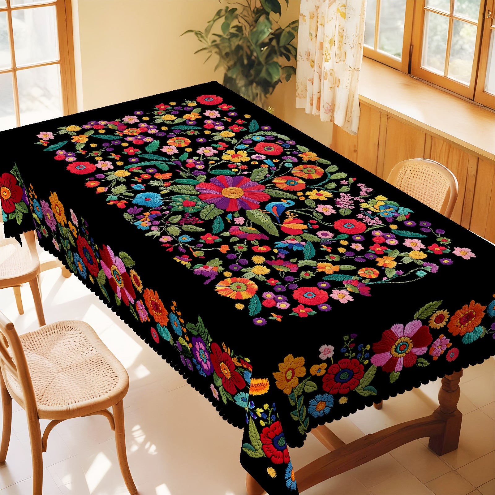 Sunflower Tablecloth with Colorful Floral Design, Dustproof Easy-Care Dining Table Cover for Indoor Outdoor Festive Decor