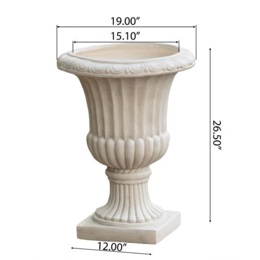 26 Inch Antique White Italian Urn Planter, Classic Indoor Outdoor Decorative Flower Pot for Patio Garden Living Room, Handmade Unique Design