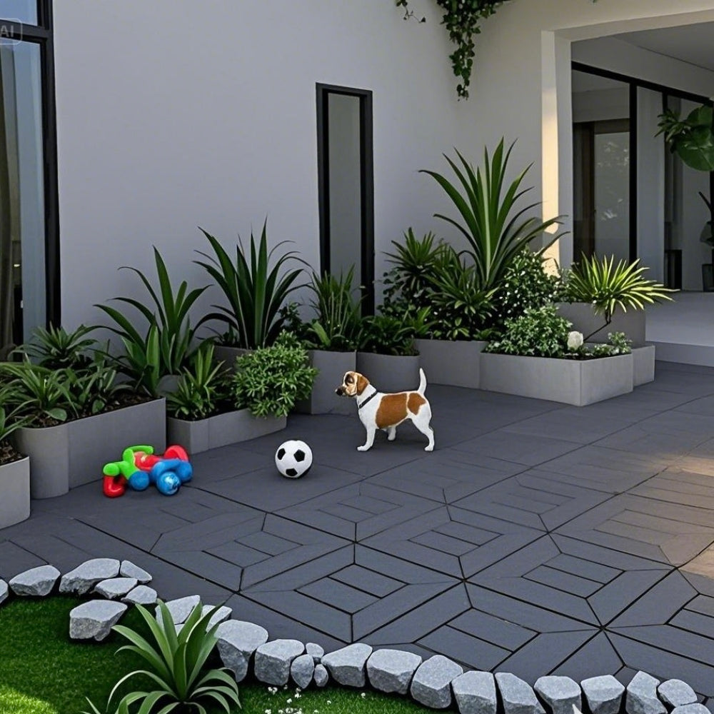 Chic Crate 44 Pack 12'' Interlocking Plastic Deck Tiles – Dark Gray, Waterproof