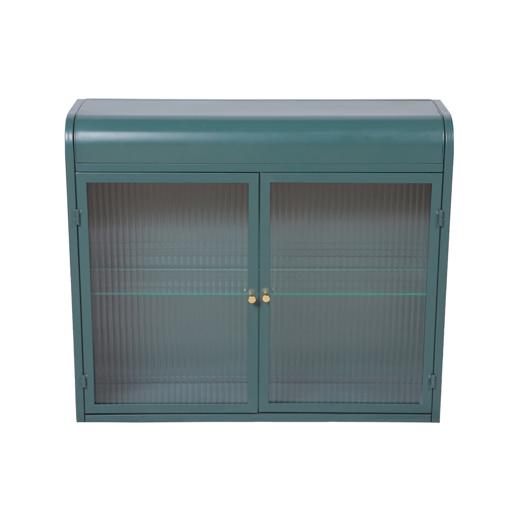 Chic Crate-Army Green 2-Door Wall-Mounted Metal Cabinet – Tempered Glass Shelves | Multi-Room | Bath, Kitchen, Office