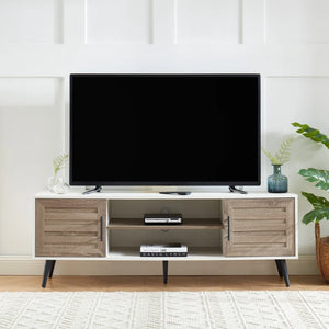 Chic Crate - Bryner White Walnut Mid-Century TV Stand for TVs Up to 65" with Storage & Cable Management