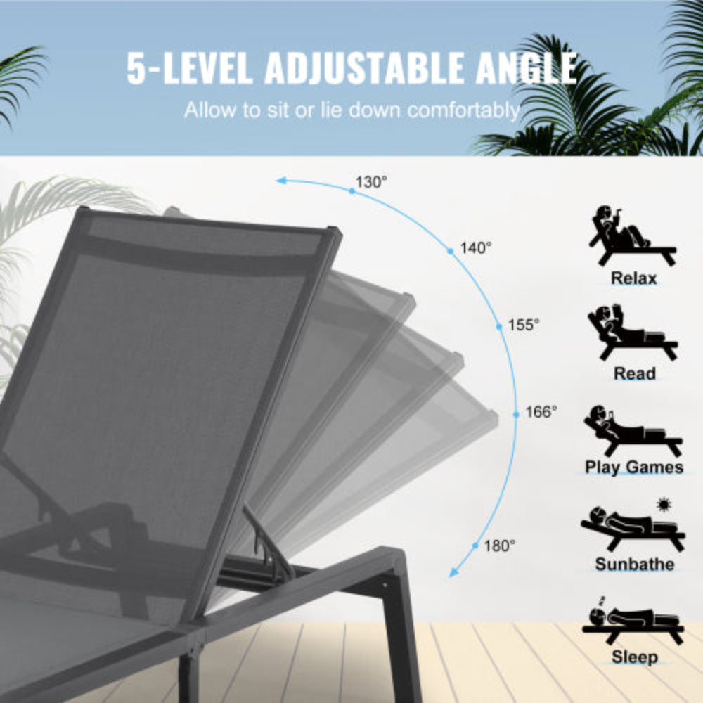 Outdoor Chaise Lounge Chair, Comfortable Patio Lounger for Poolside, Beach, Yard & Deck, Grey