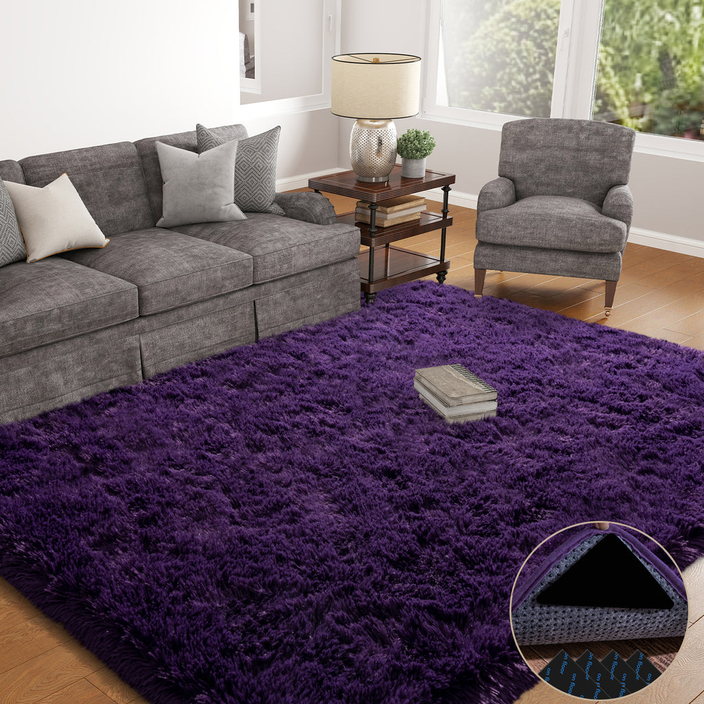Black Shag Rug, Extra Soft 1.7" Plush Mat, Non-Slip, 100% Polyester for Bedroom or Living Room