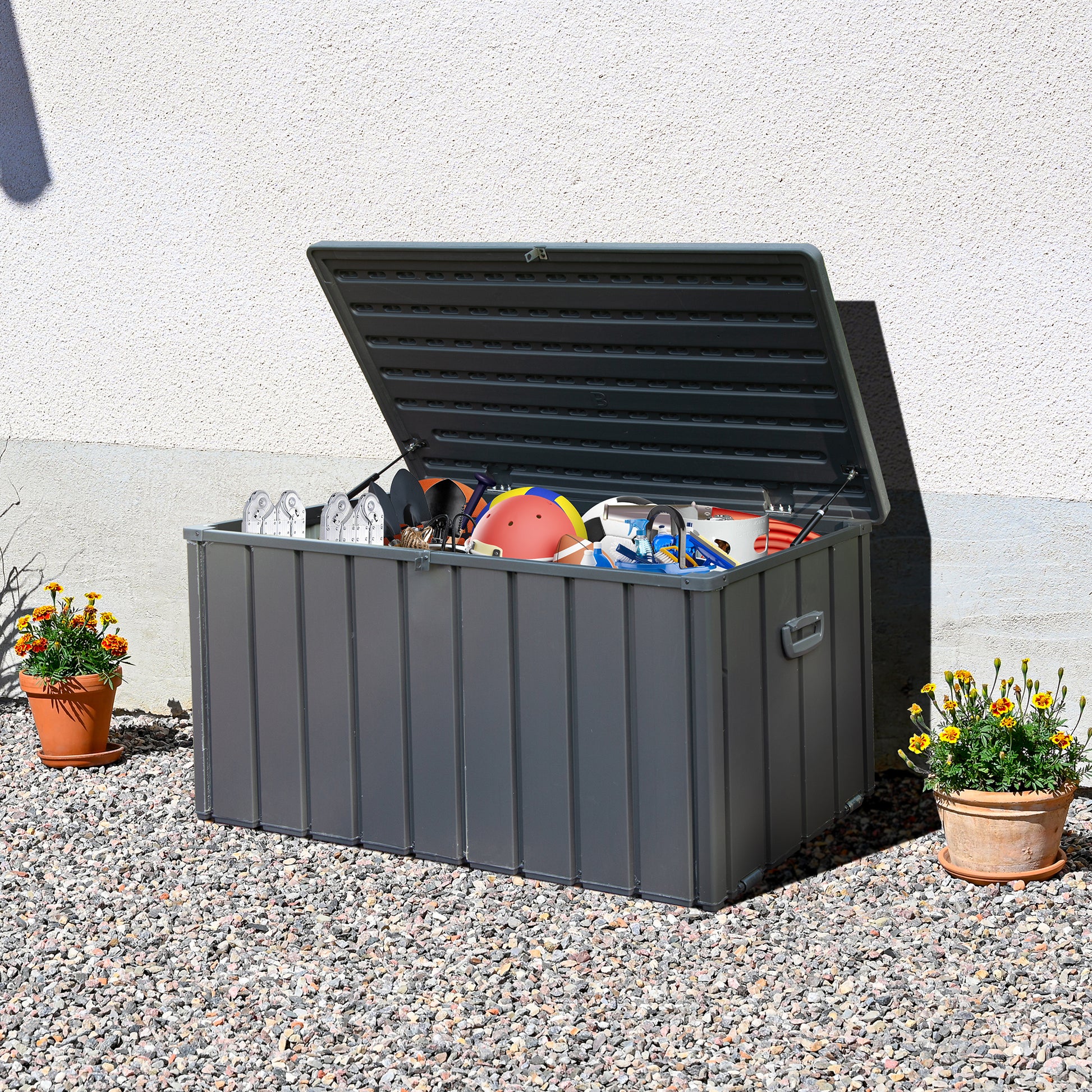 120 Gallon Patio Steel Storage Deck Box, Waterproof Lockable Bin for Cushions, Pillows & Tools