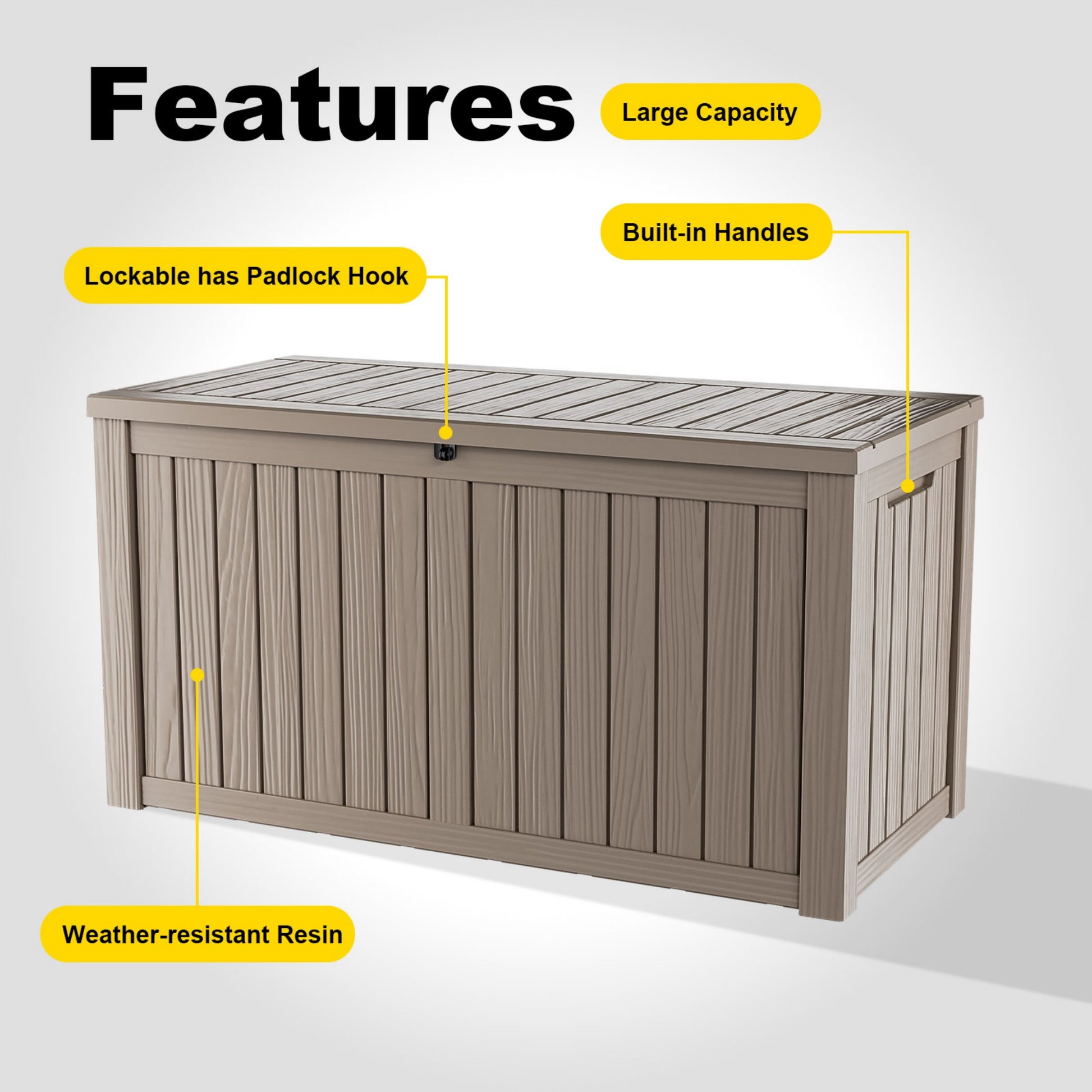 150 Gallon Resin Deck Box, Water-Resistant Lockable Outdoor Storage Box for Patio Organization