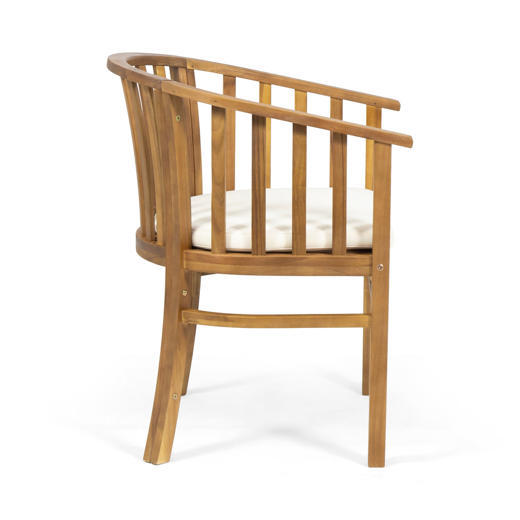 2-Pack Outdoor Wooden Dining Chairs with Cream Cushions, Teak Finish Weather-Resistant Patio Seating