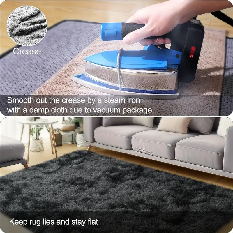 Tie-Dye Black Shag Rug, Ultra Soft 1.7" Plush Mat with Non-Slip Backing, Bedroom or Living Room